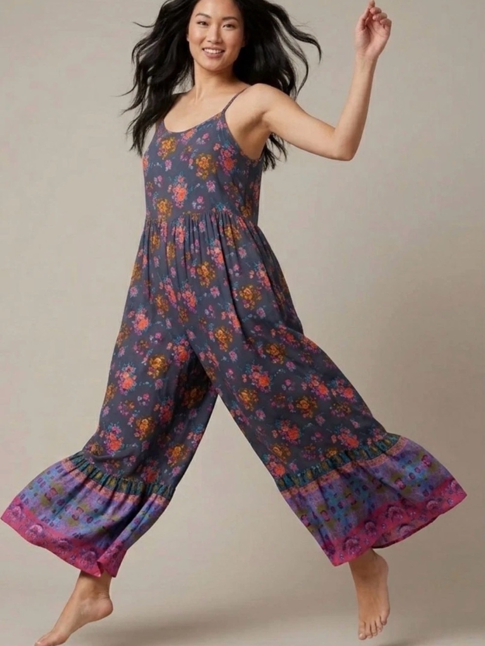 Natural Life Zoe Floral Palazzo Jumpsuit Small Boho Wide Leg Romper